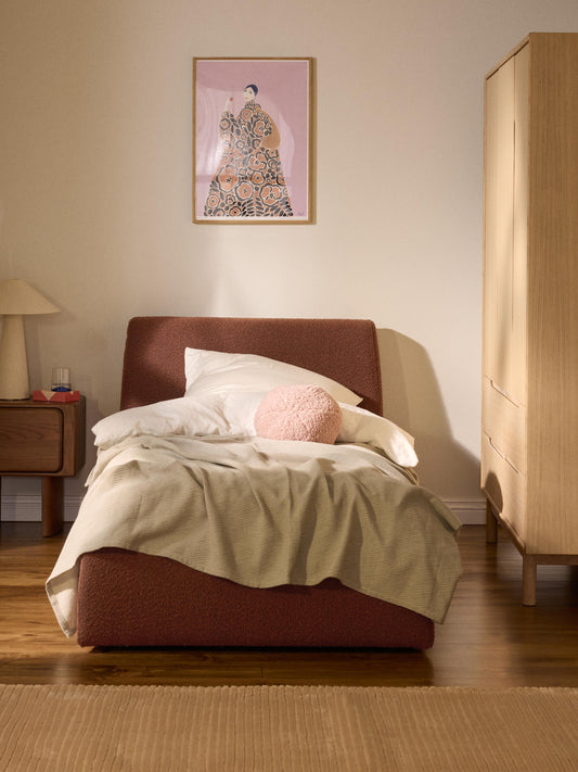 Clonardi Single Bed in Bouclé with Storage