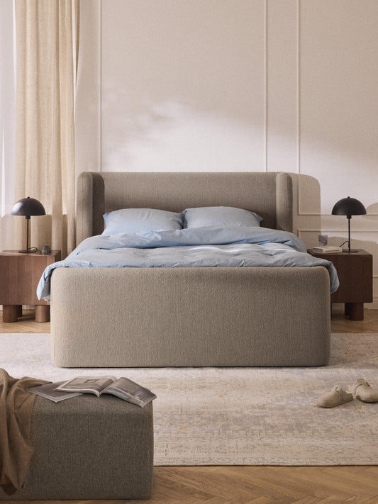 Perlardo Box Spring Bed in Bouclé with Storage