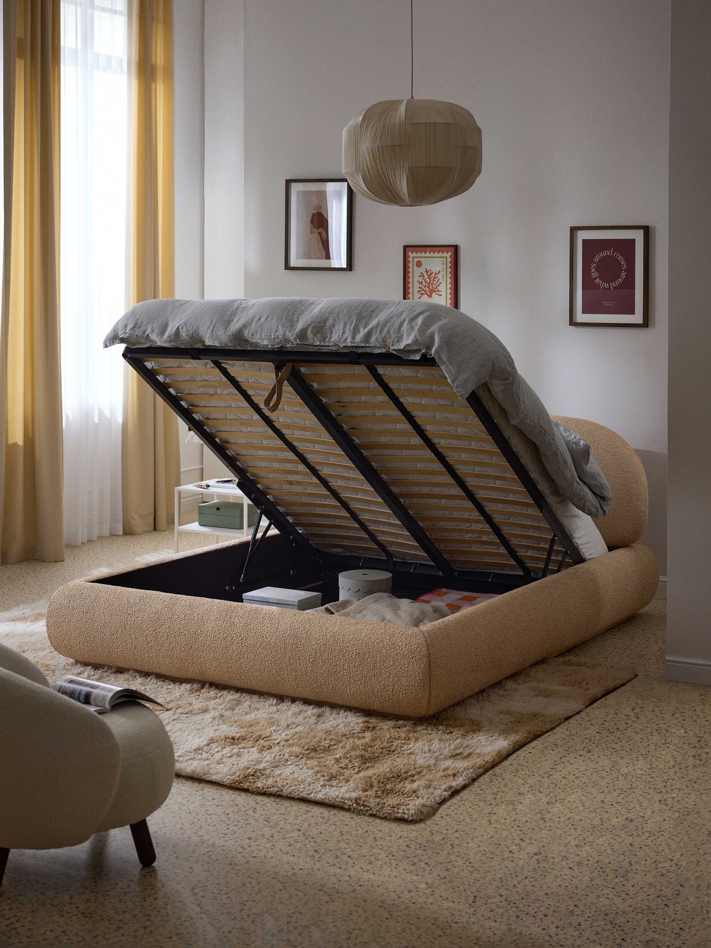 Albordi Upholstered Storage Bed in Bouclé