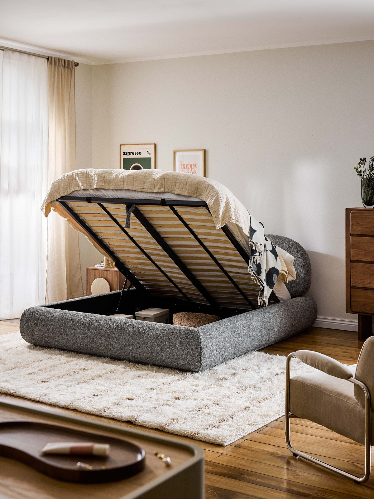 Albordi Upholstered Storage Bed in Bouclé