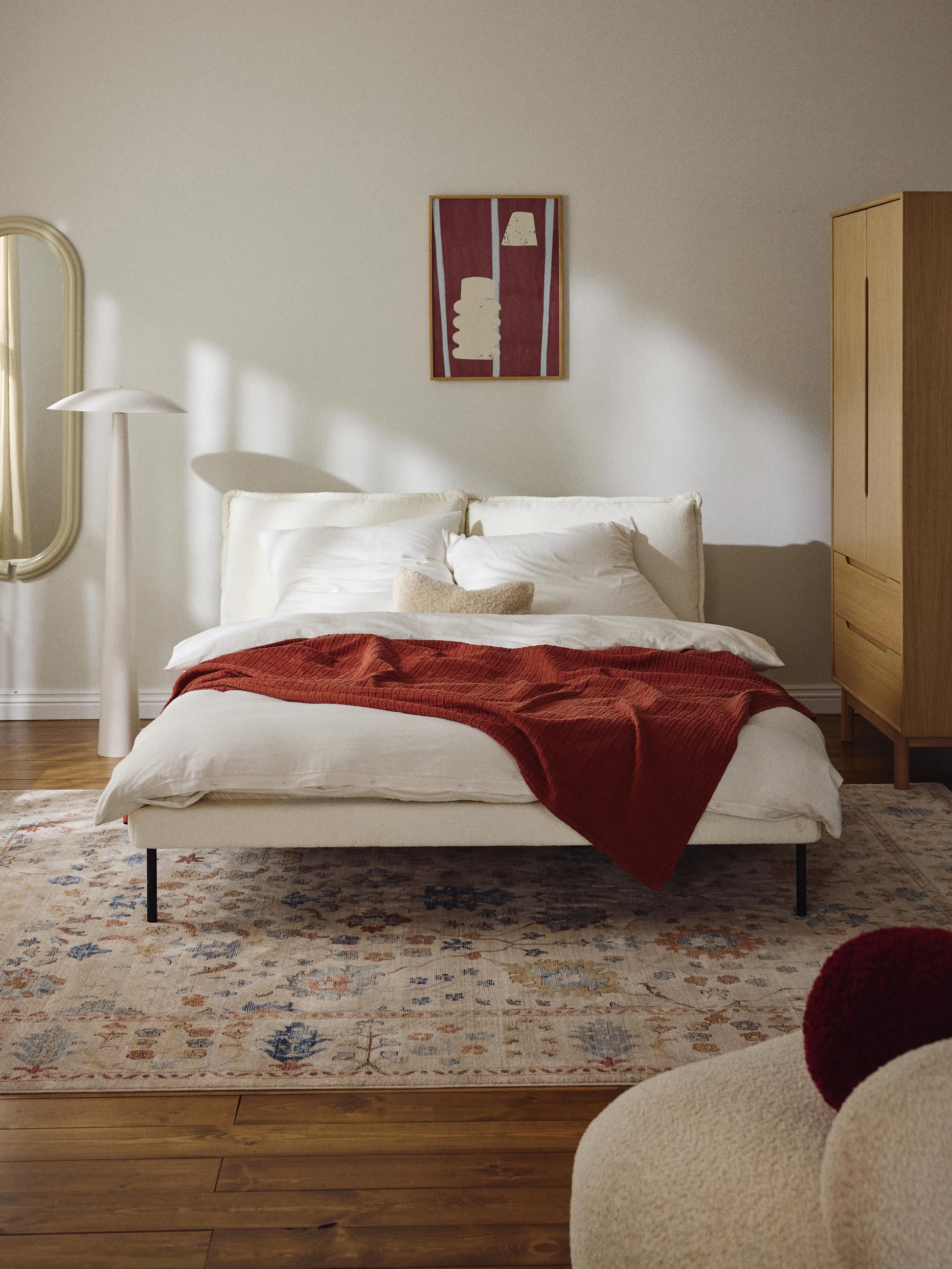Amelucci Teddy Bouclé Upholstered Bed