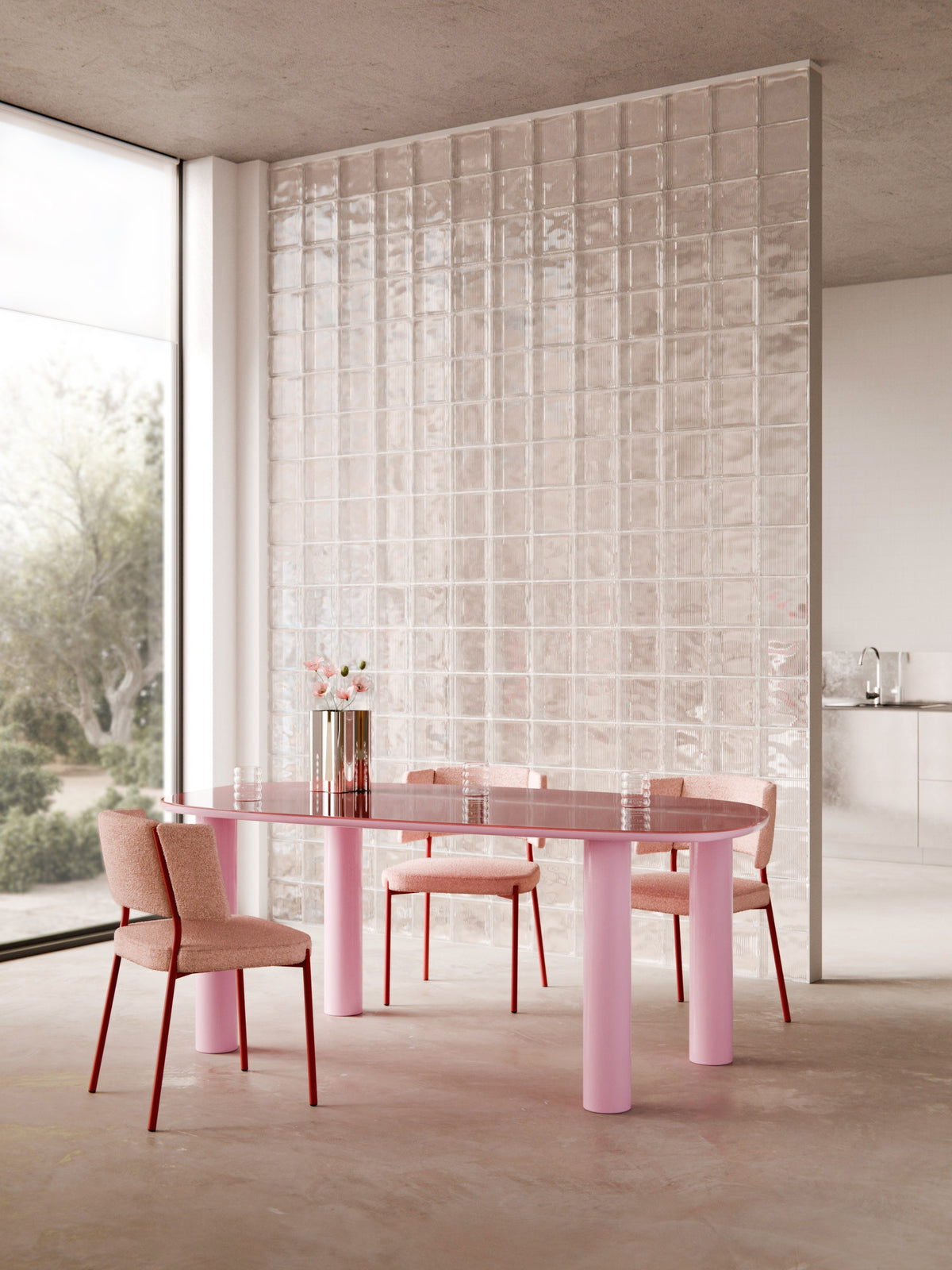 Benika Glass-Top Organic Dining Table, 200 x 110 cm