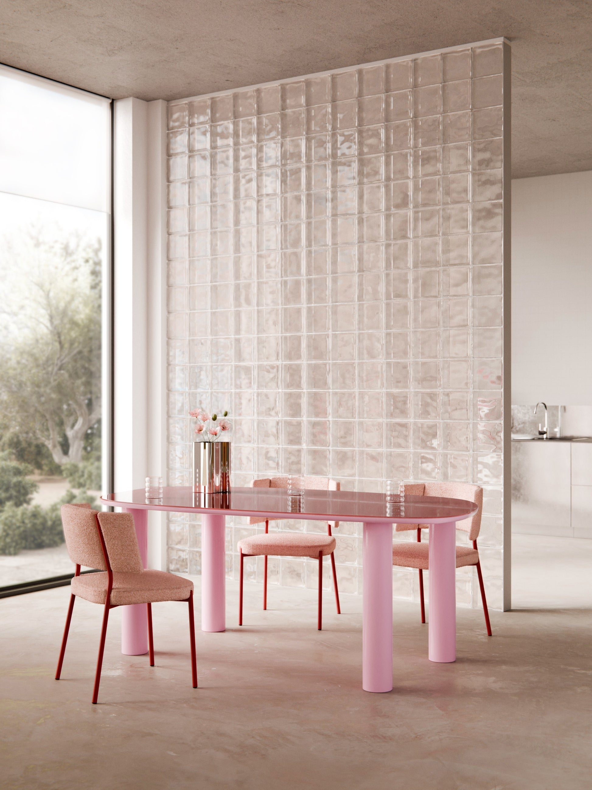 Benika Glass-Top Organic Dining Table, 200 x 110 cm