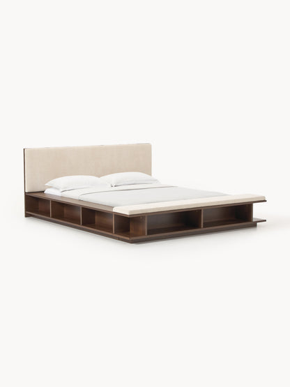 Clarnado Wooden Bed Frame with Bench and Side Shelves