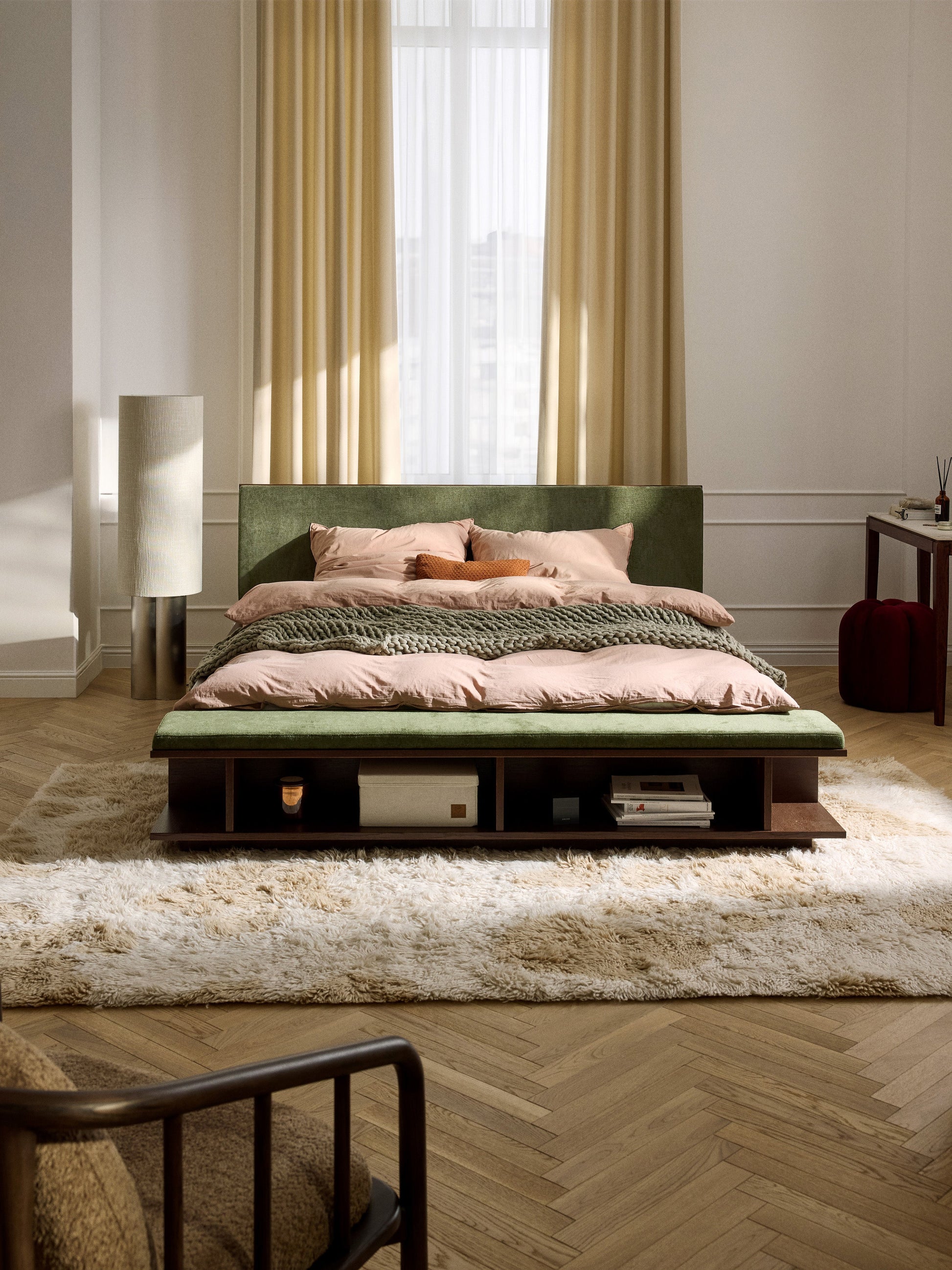 Clarnado Wooden Bed Frame with Bench and Side Shelves