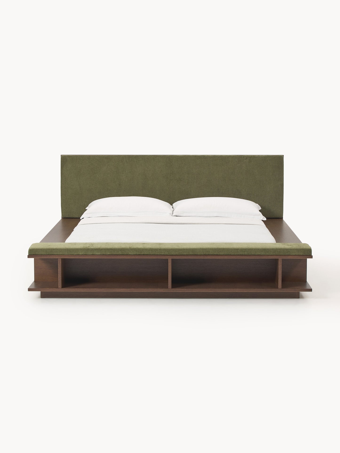 Clarnado Wooden Bed Frame with Bench and Side Shelves