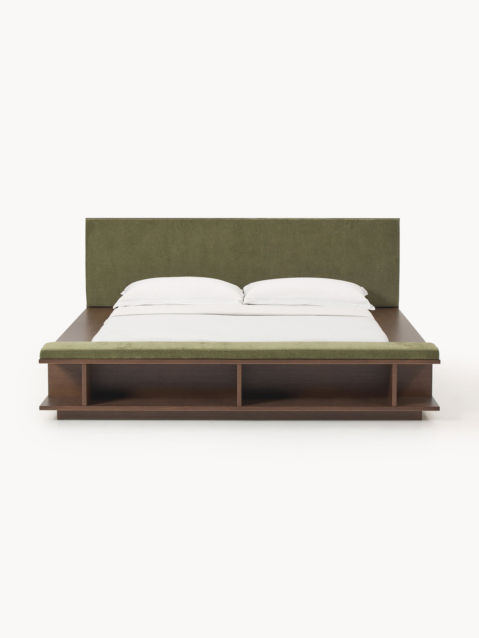 Clarnado Wooden Bed Frame with Bench and Side Shelves