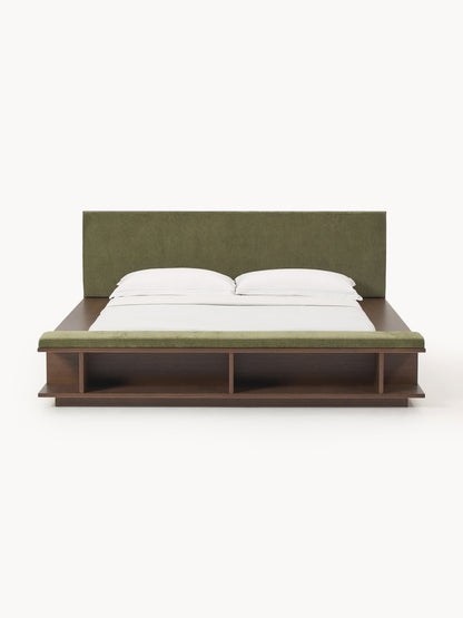 Clarnado Wooden Bed Frame with Bench and Side Shelves