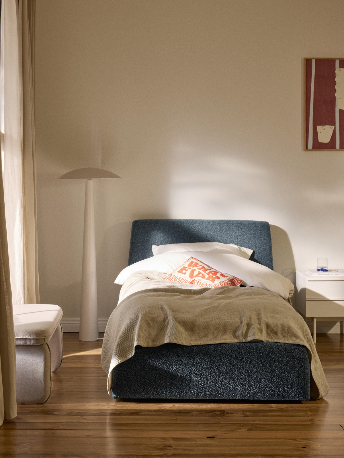 Clonardi Single Bed in Bouclé with Storage