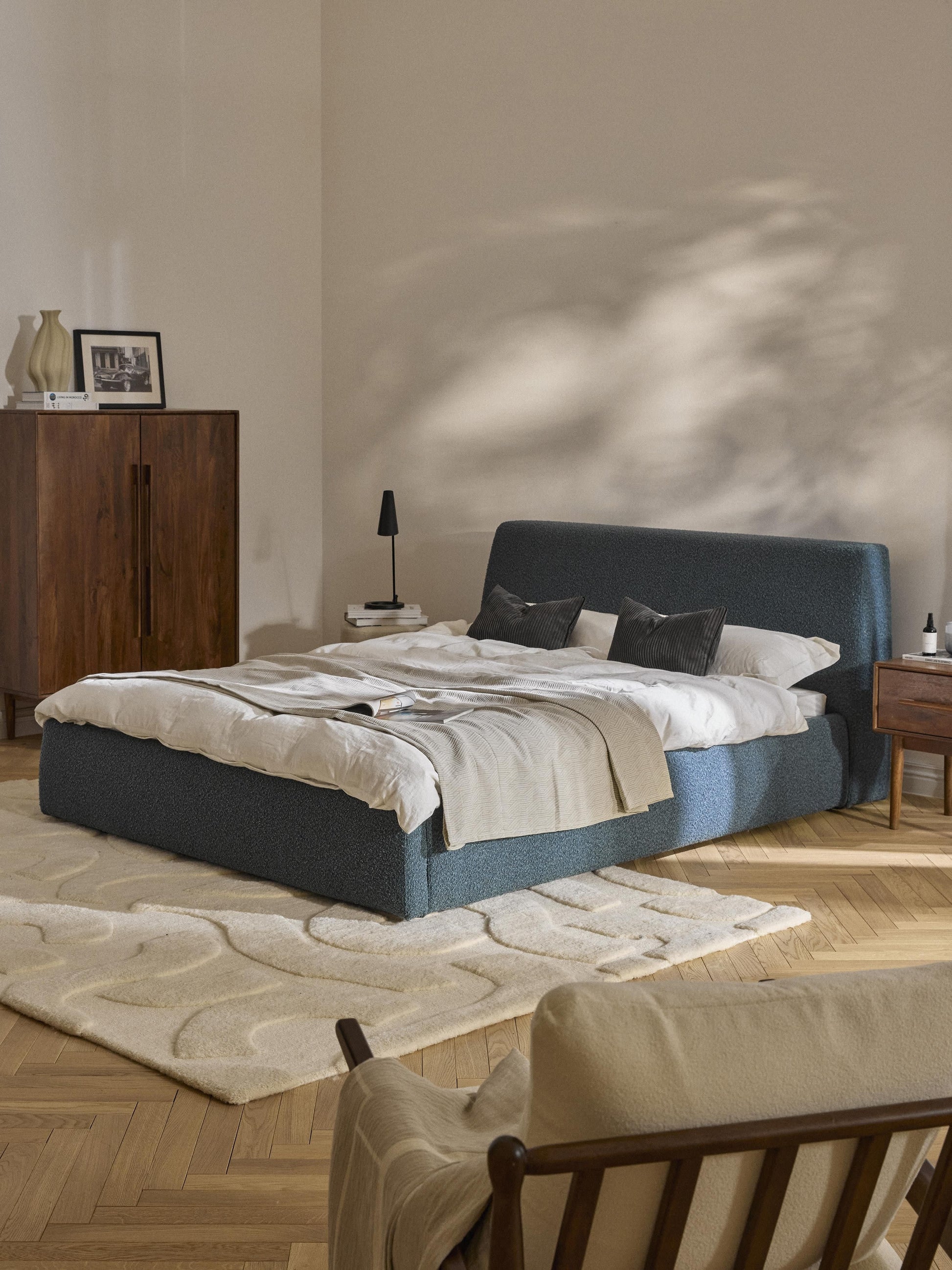 Clonardi Upholstered Bed in Bouclé