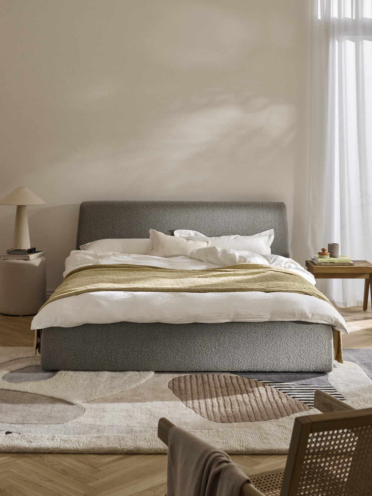 Clonardi Upholstered Bed in Bouclé