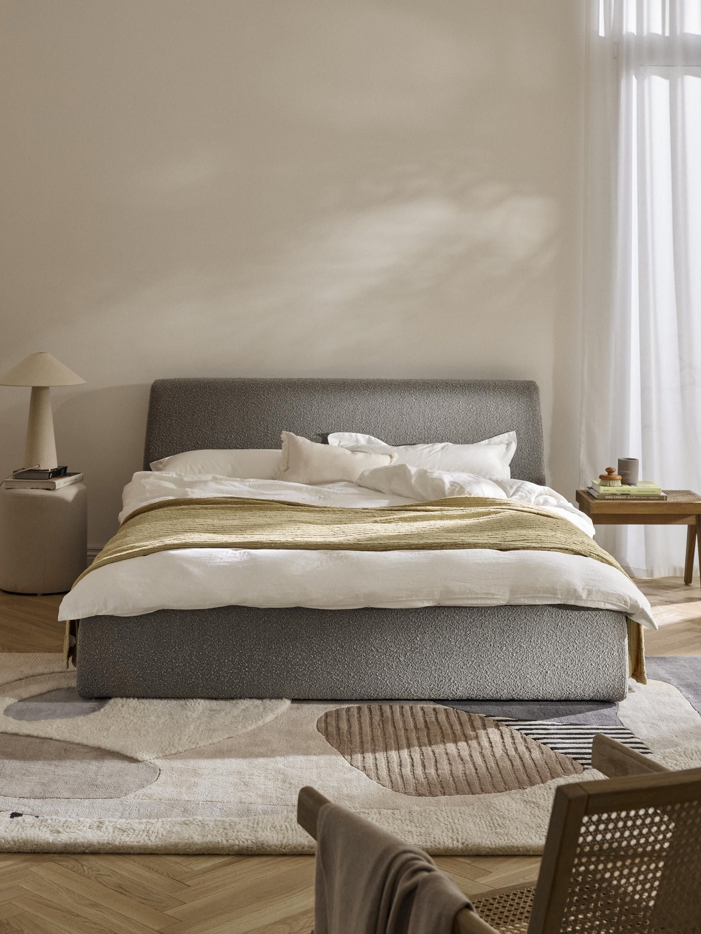 Clonardi Upholstered Bed in Bouclé with Storage
