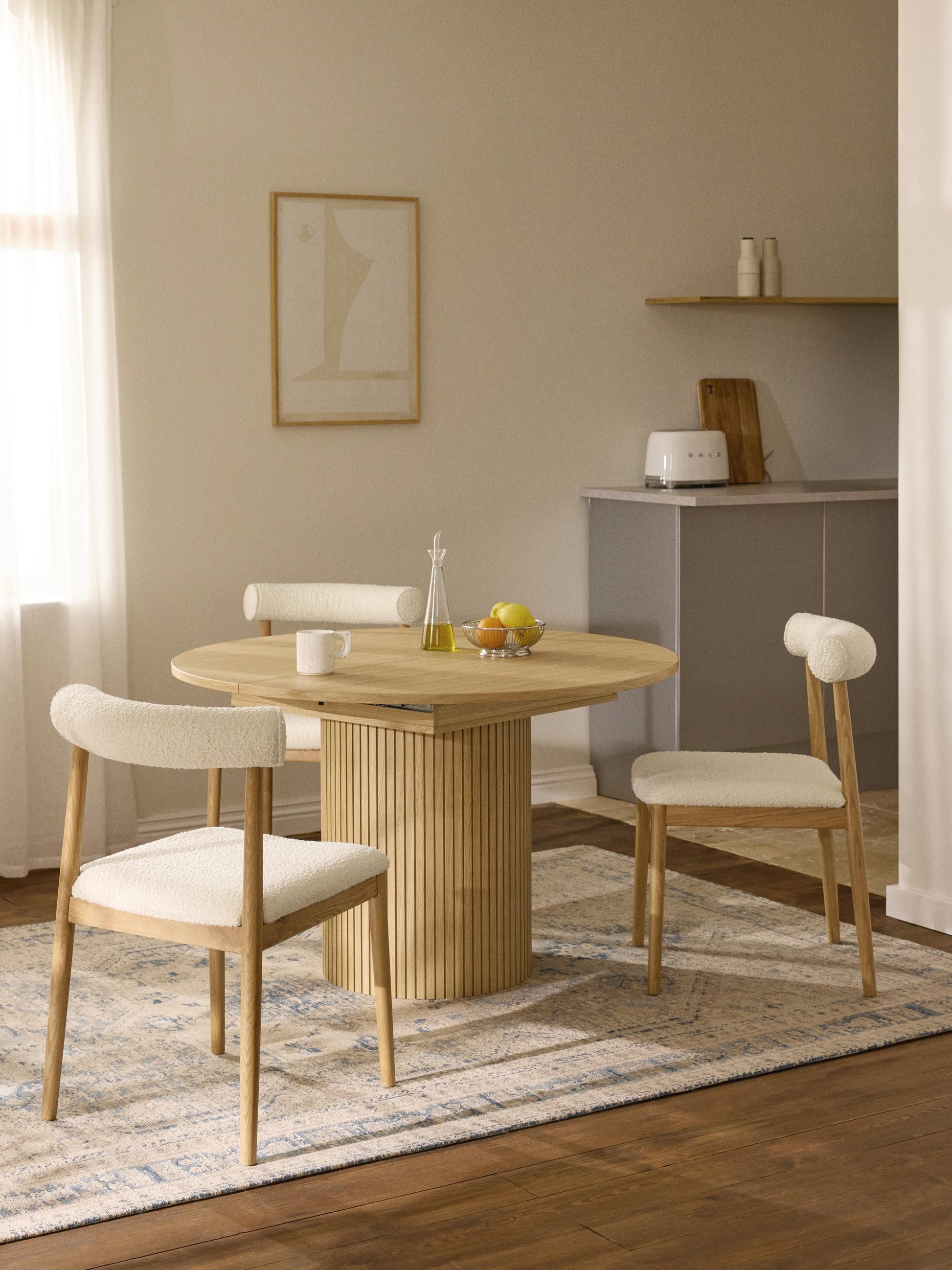 Filveno Extendable Dining Table with Grooved Texture, 120 - 160 x 75 cm