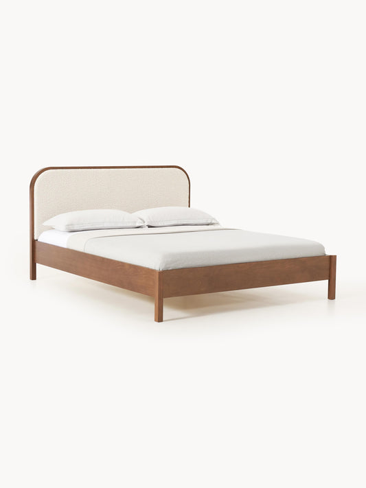 Jonquest Wooden Bed with Bouclé Headboard