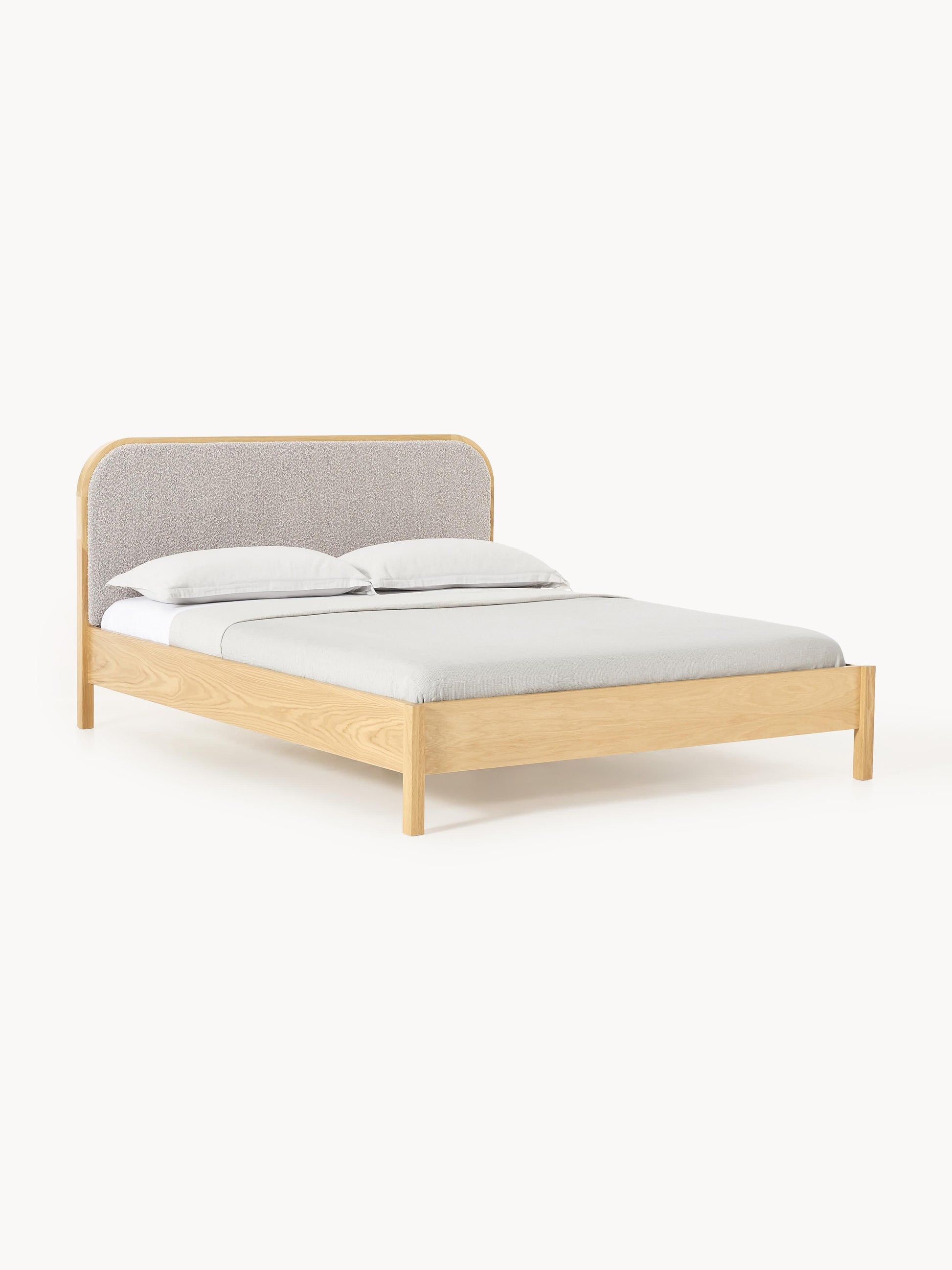 Jonquest Wooden Bed with Bouclé Headboard
