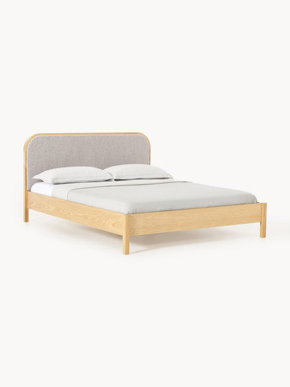 Jonquest Wooden Bed with Bouclé Headboard