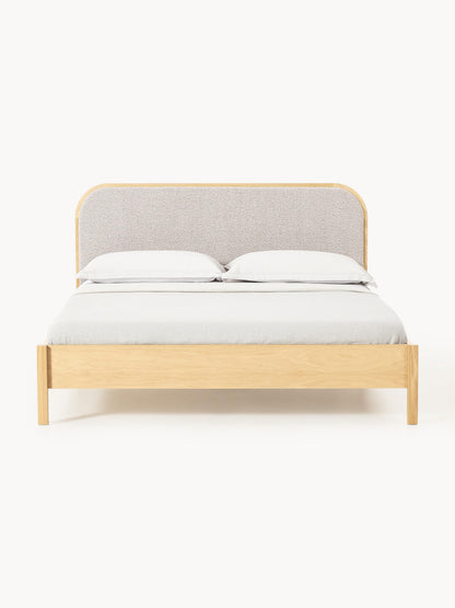 Jonquest Wooden Bed with Bouclé Headboard