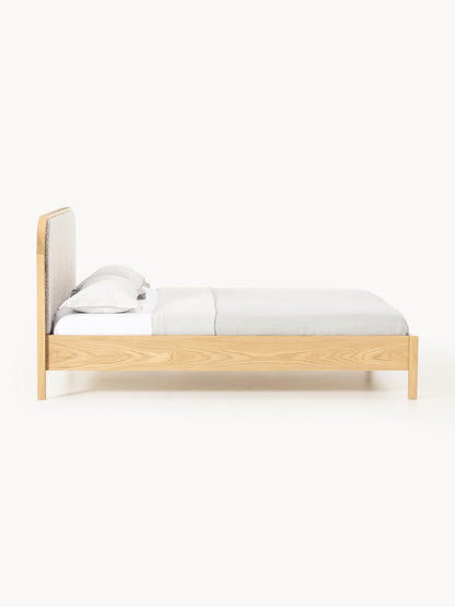 Jonquest Wooden Bed with Bouclé Headboard