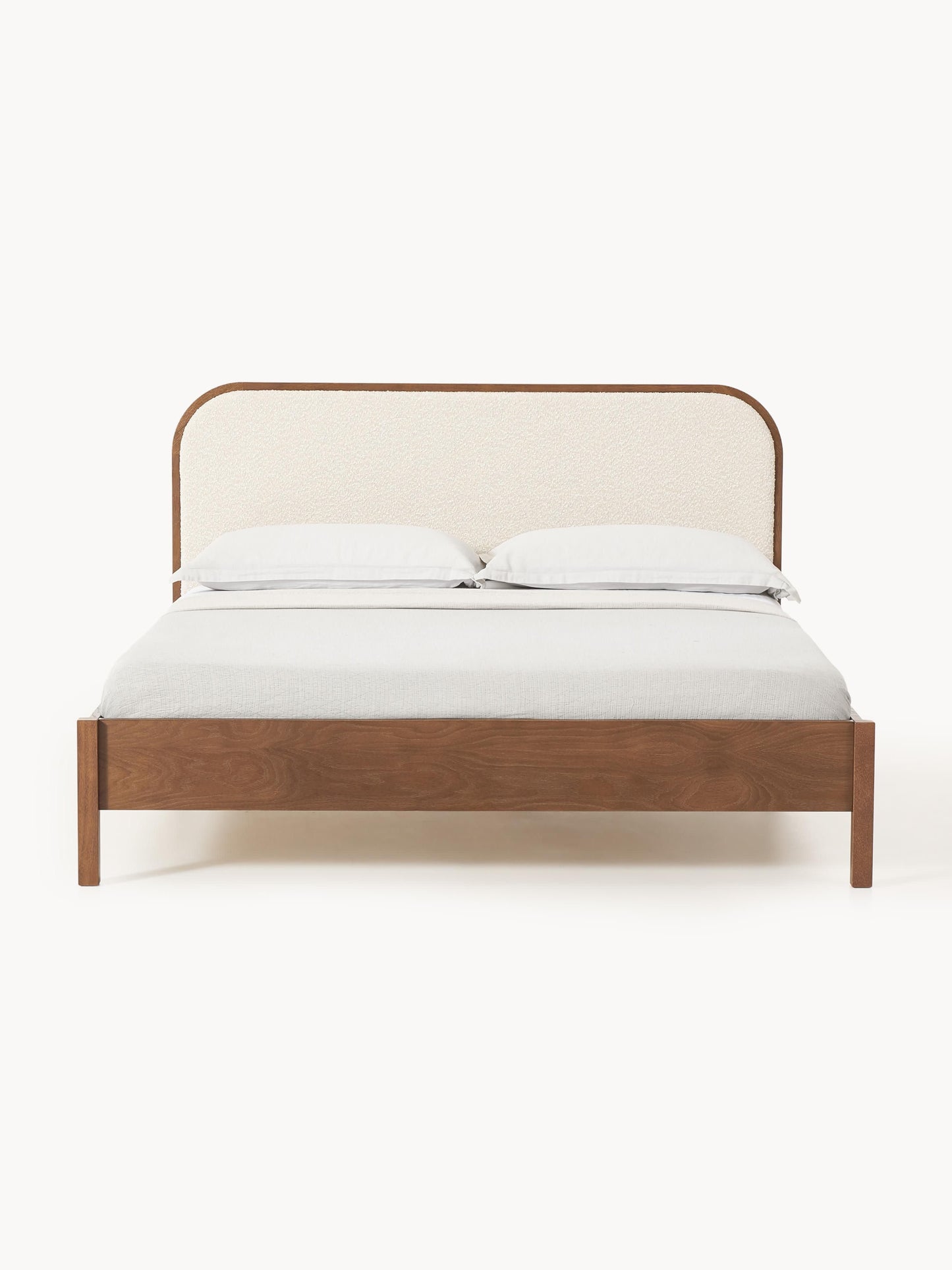 Jonquest Wooden Bed with Bouclé Headboard