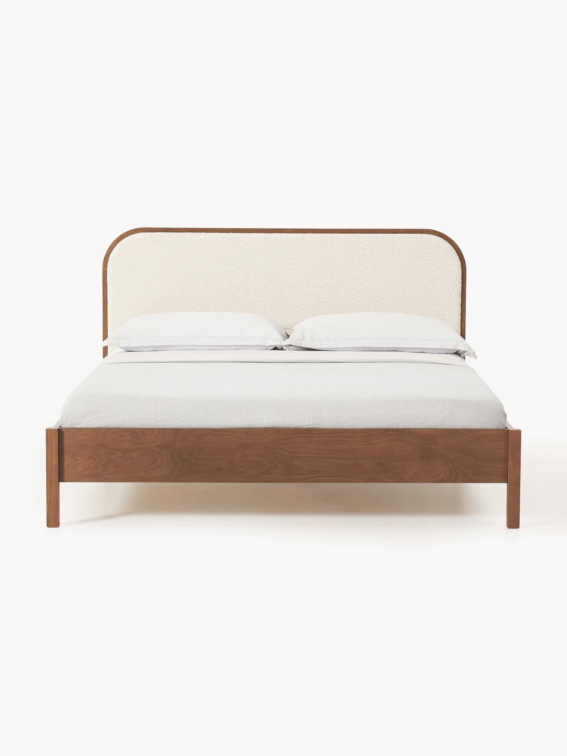 Jonquest Wooden Bed with Bouclé Headboard
