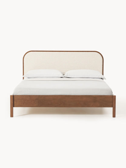 Jonquest Wooden Bed with Bouclé Headboard