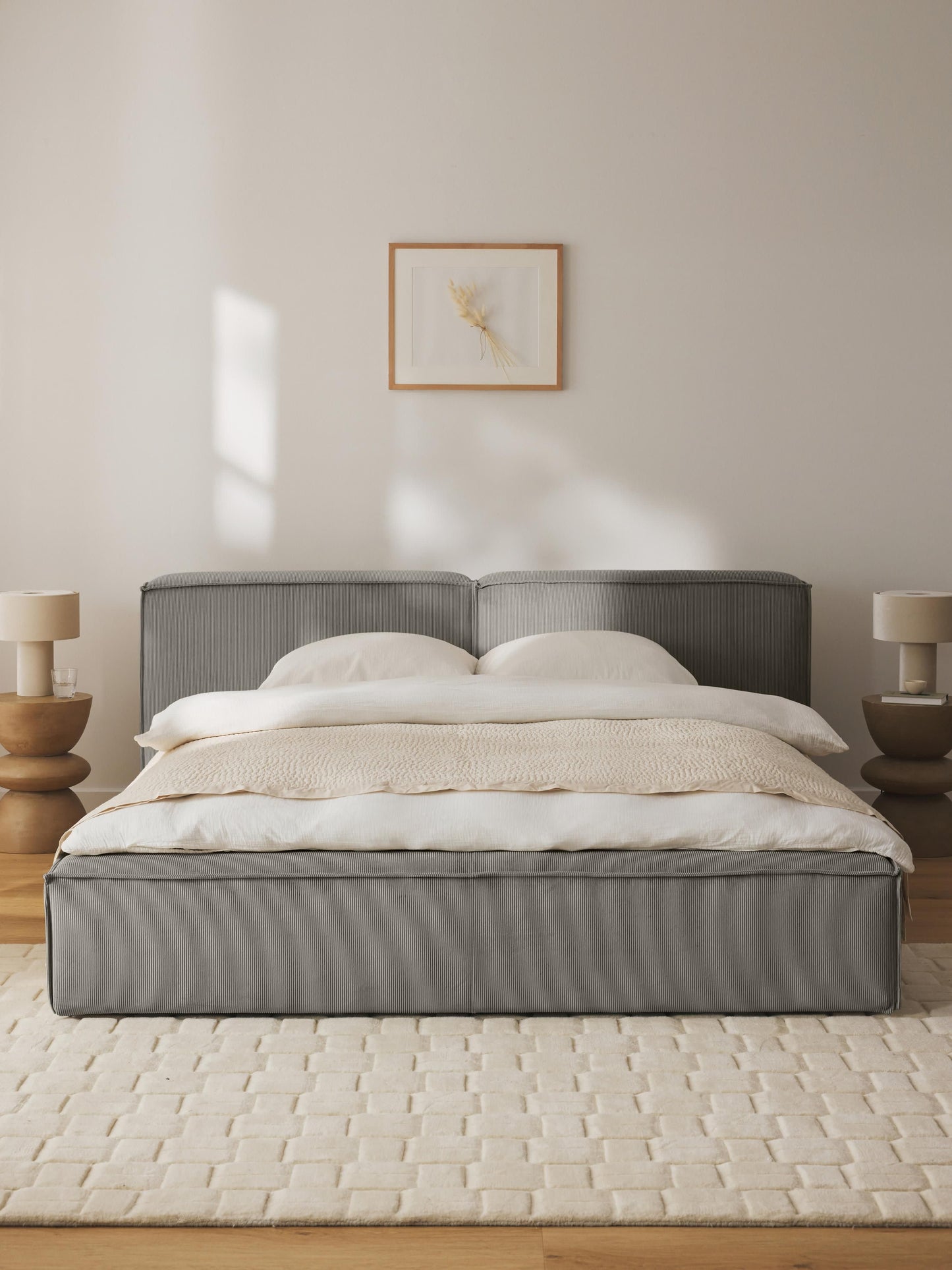 Lenroven Corduroy Upholstered Bed