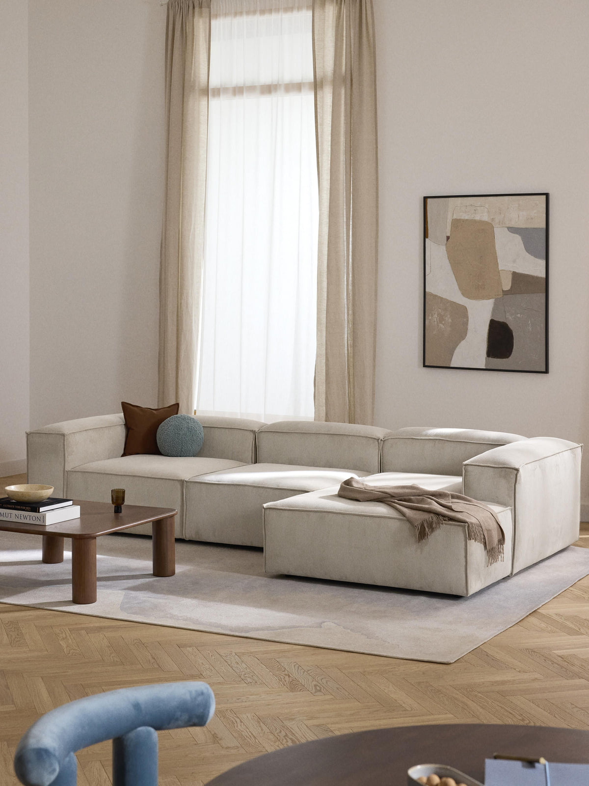 Lenroven Modular Corduroy Corner Sofa (4-Seater)