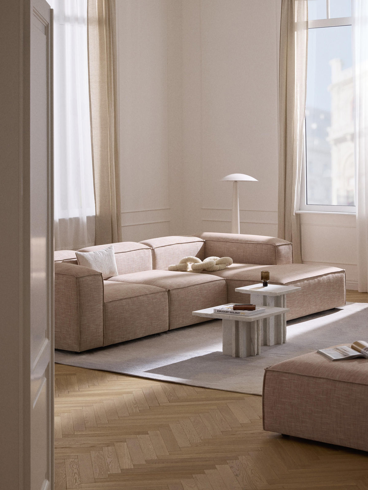 Lenroven Modular Linen Blend Corner Sofa (4-Seater)