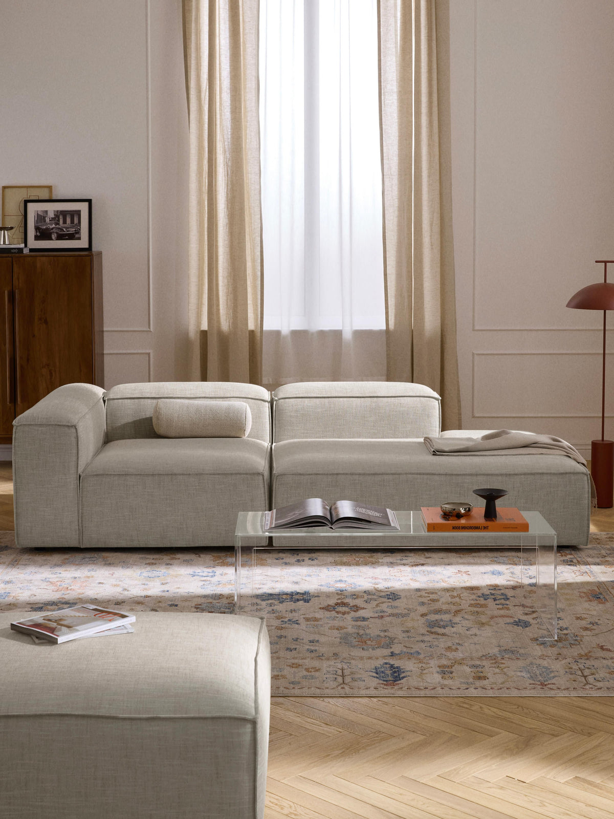Lenroven Modular Linen Blend Ottoman
