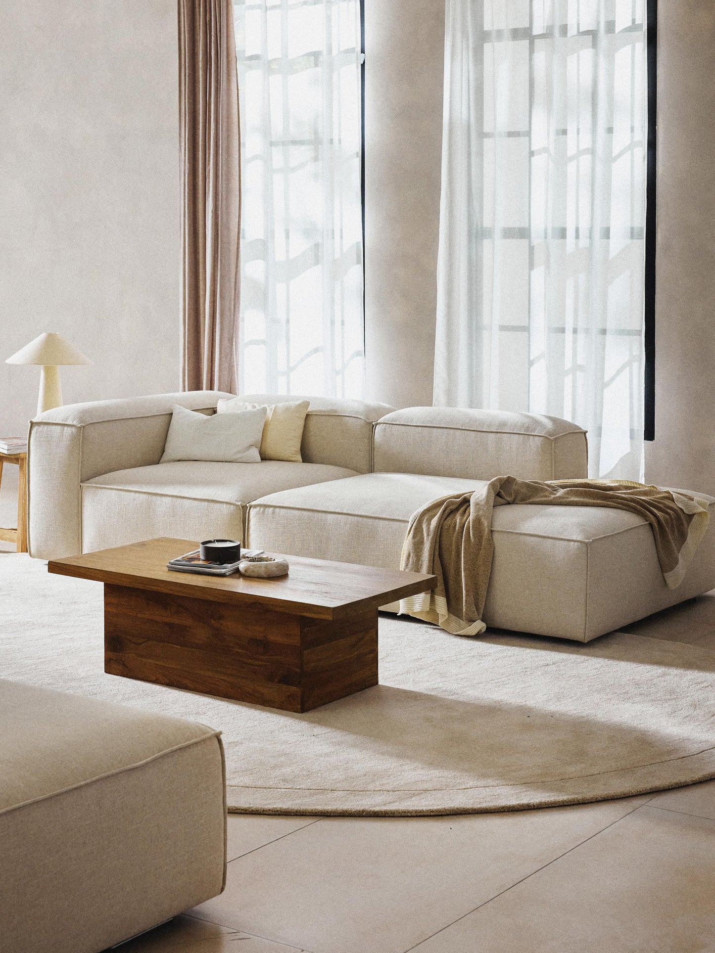 Lenroven Modular Linen Blend Ottoman