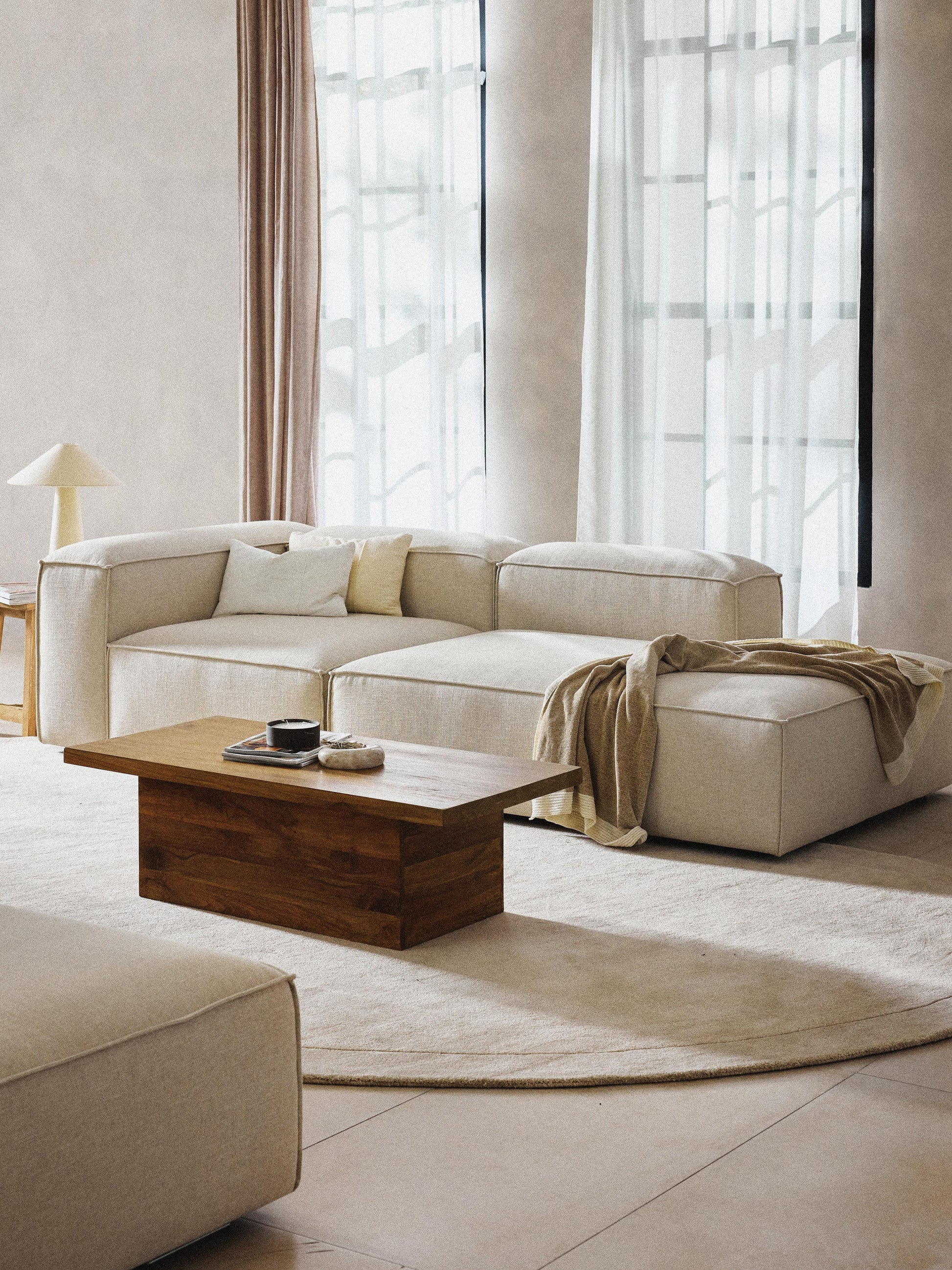 Lenroven Modular Linen Blend Ottoman
