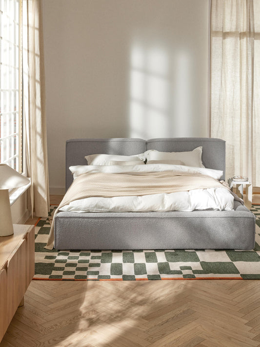 Lenroven Upholstered Bed in Bouclé