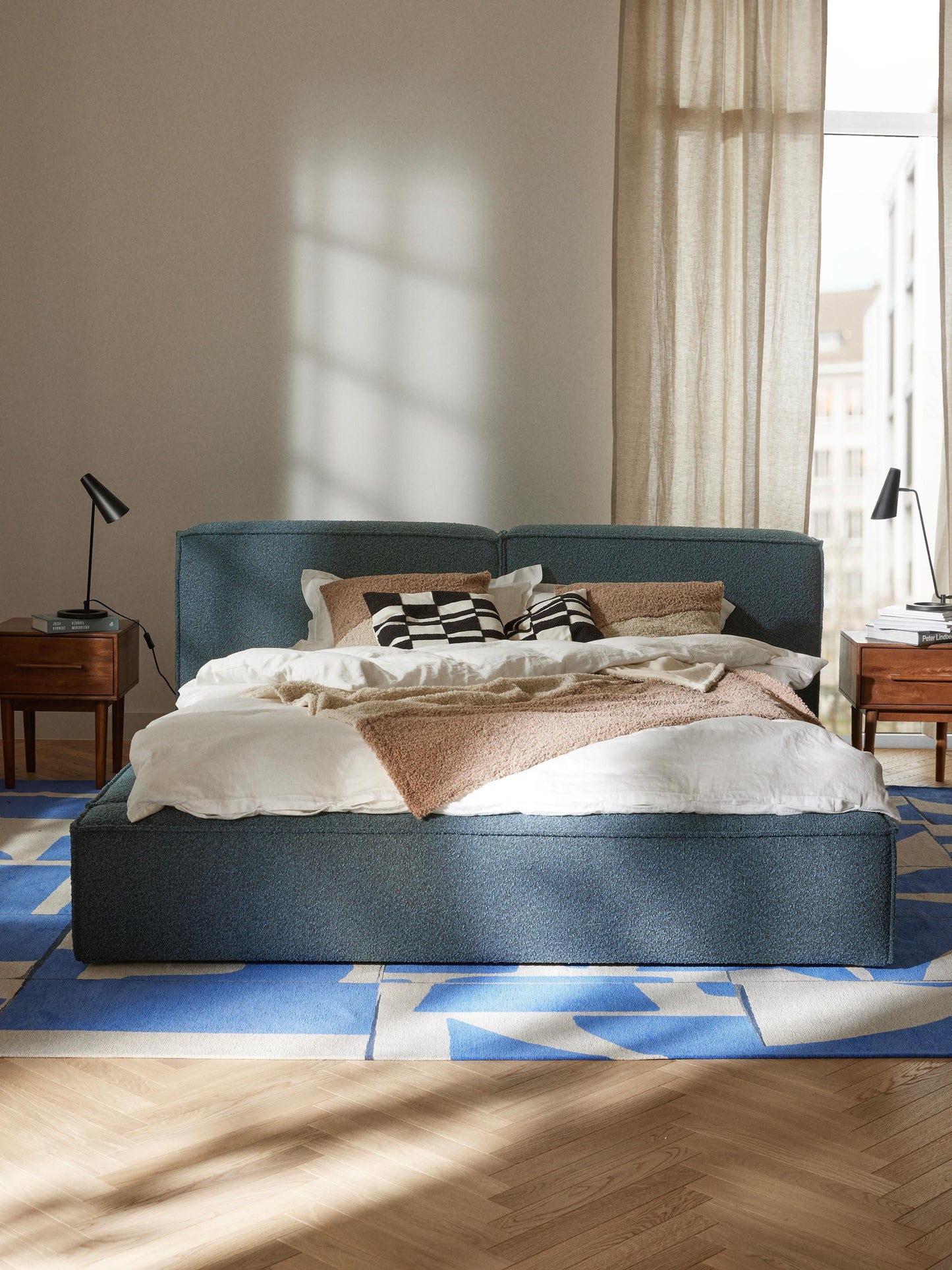 Lenroven Upholstered Bed in Bouclé