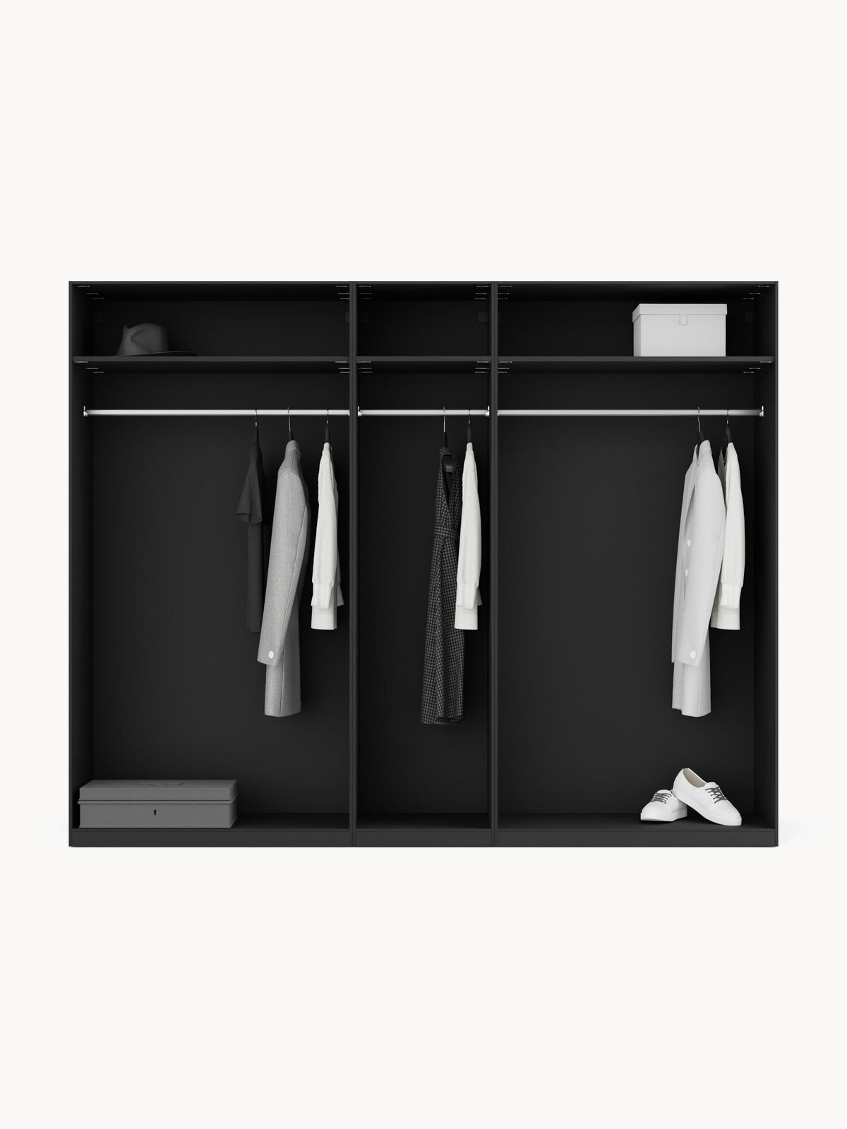 Lenvino Modular Hinged-Door Wardrobe, 250 cm Wide, in Various Sizes