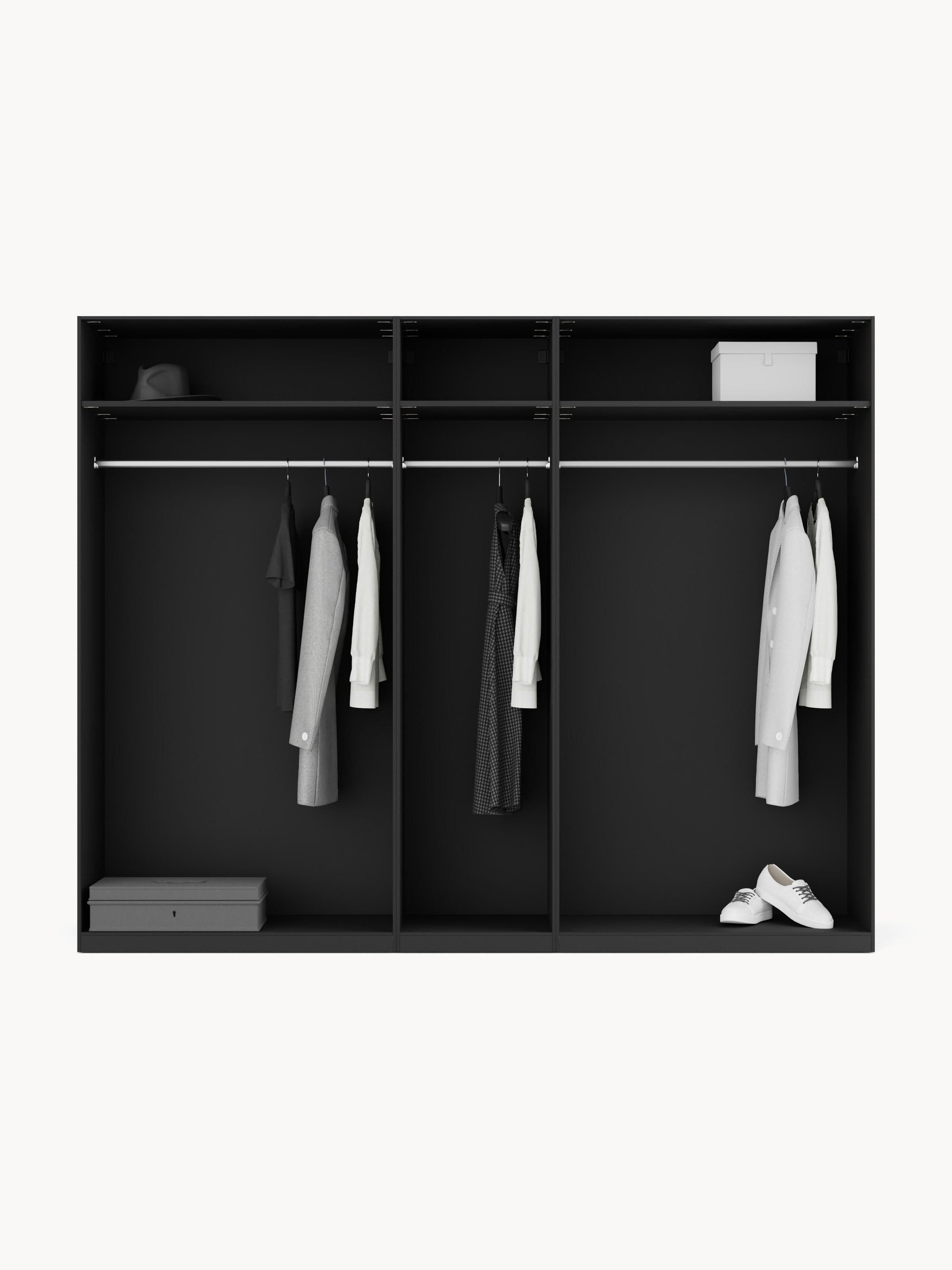 Lenvino Modular Hinged-Door Wardrobe, 250 cm Wide, in Various Sizes