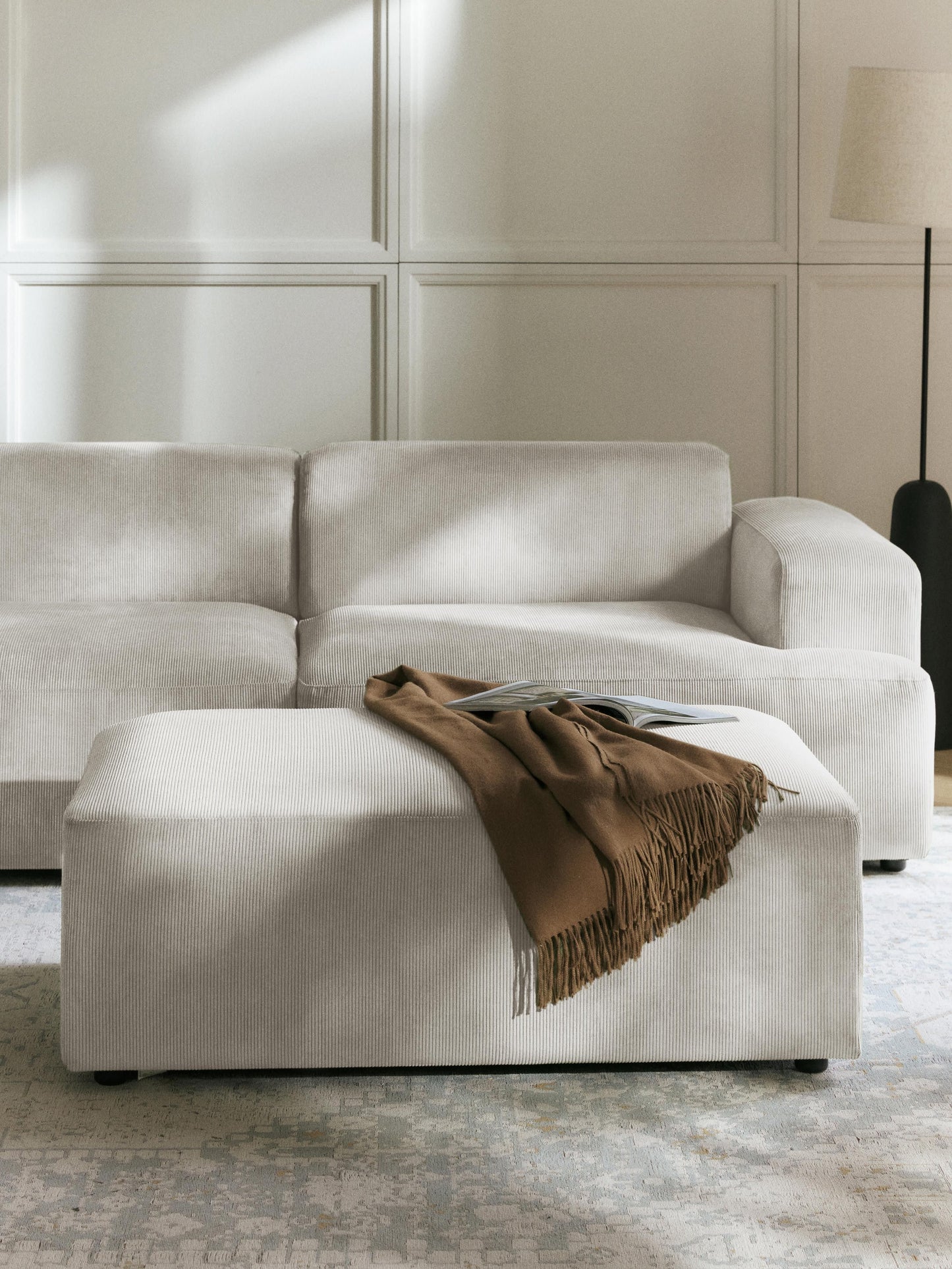 Melvorna XL Ottoman in Corduroy, W 116 x D 72 cm