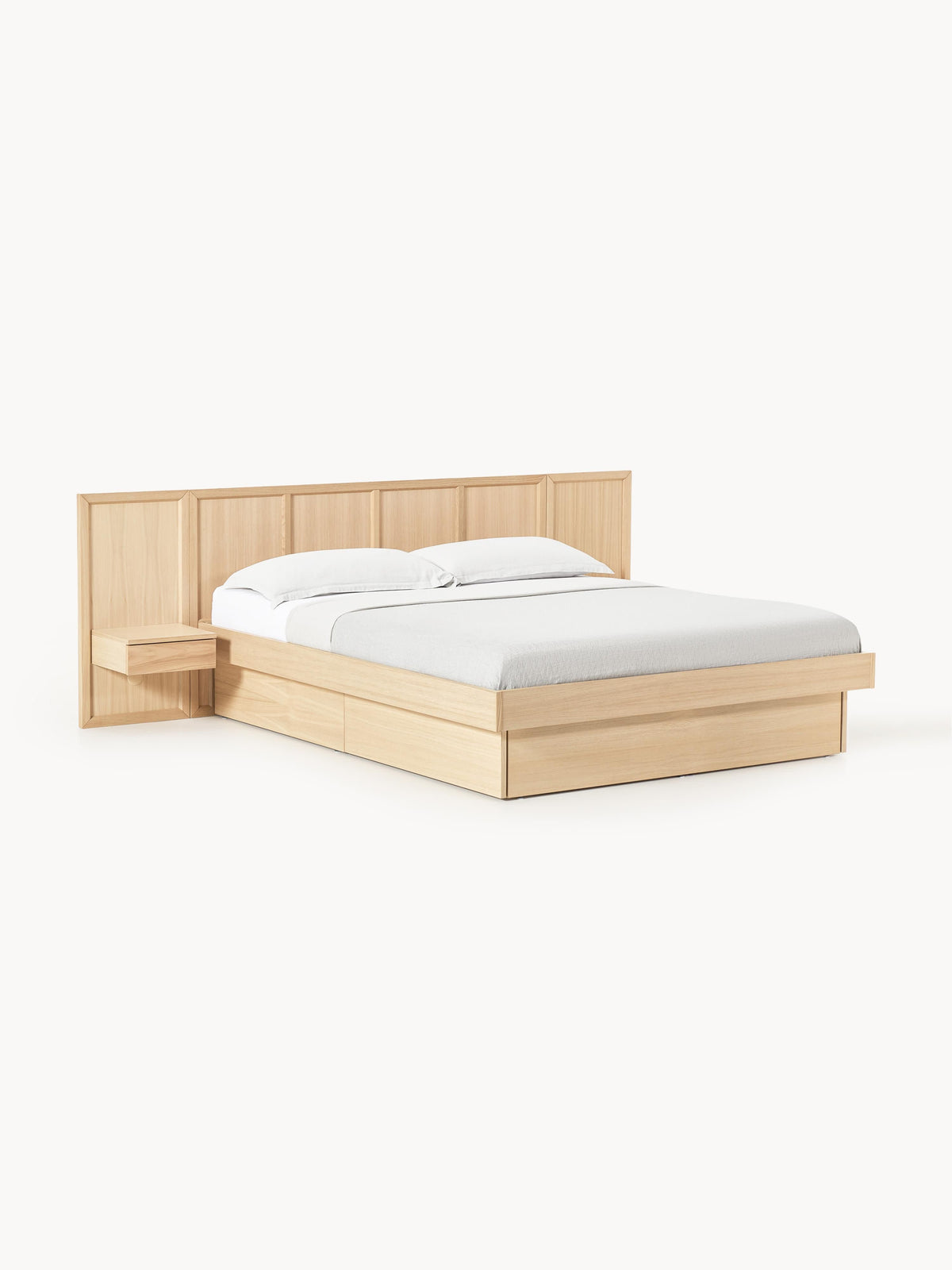 Nanroven Wooden Bed with Headboard and Bedside Tables
