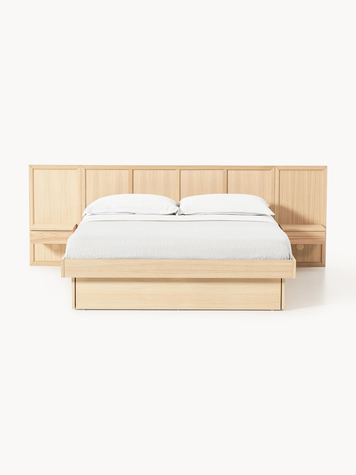 Nanroven Wooden Bed with Headboard and Bedside Tables