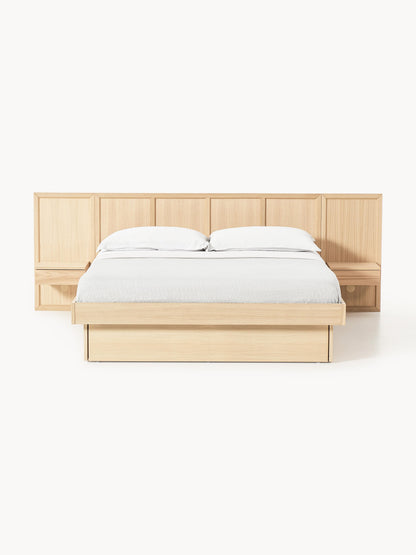 Nanroven Wooden Bed with Headboard and Bedside Tables