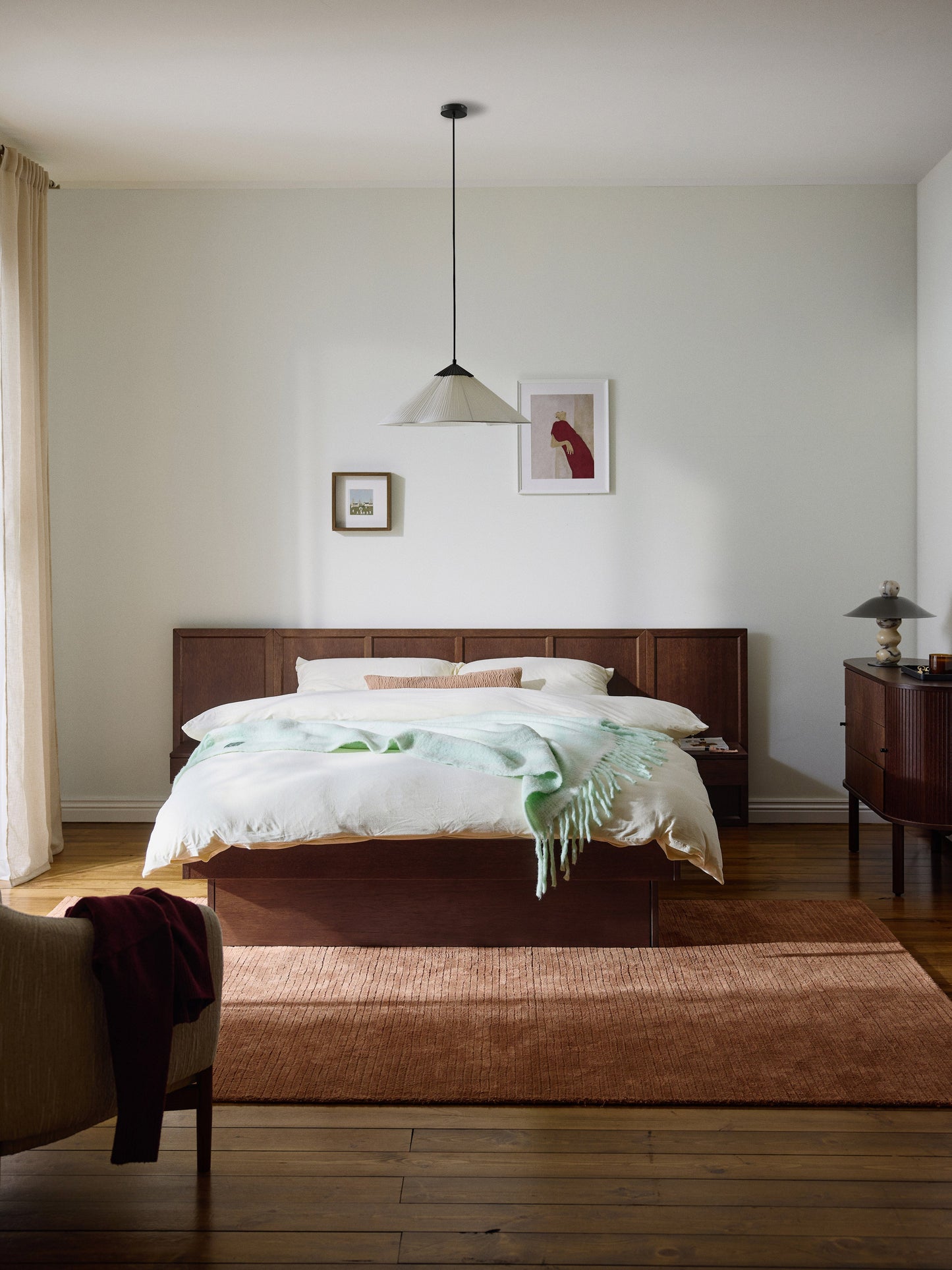 Nanroven Wooden Bed with Headboard and Bedside Tables