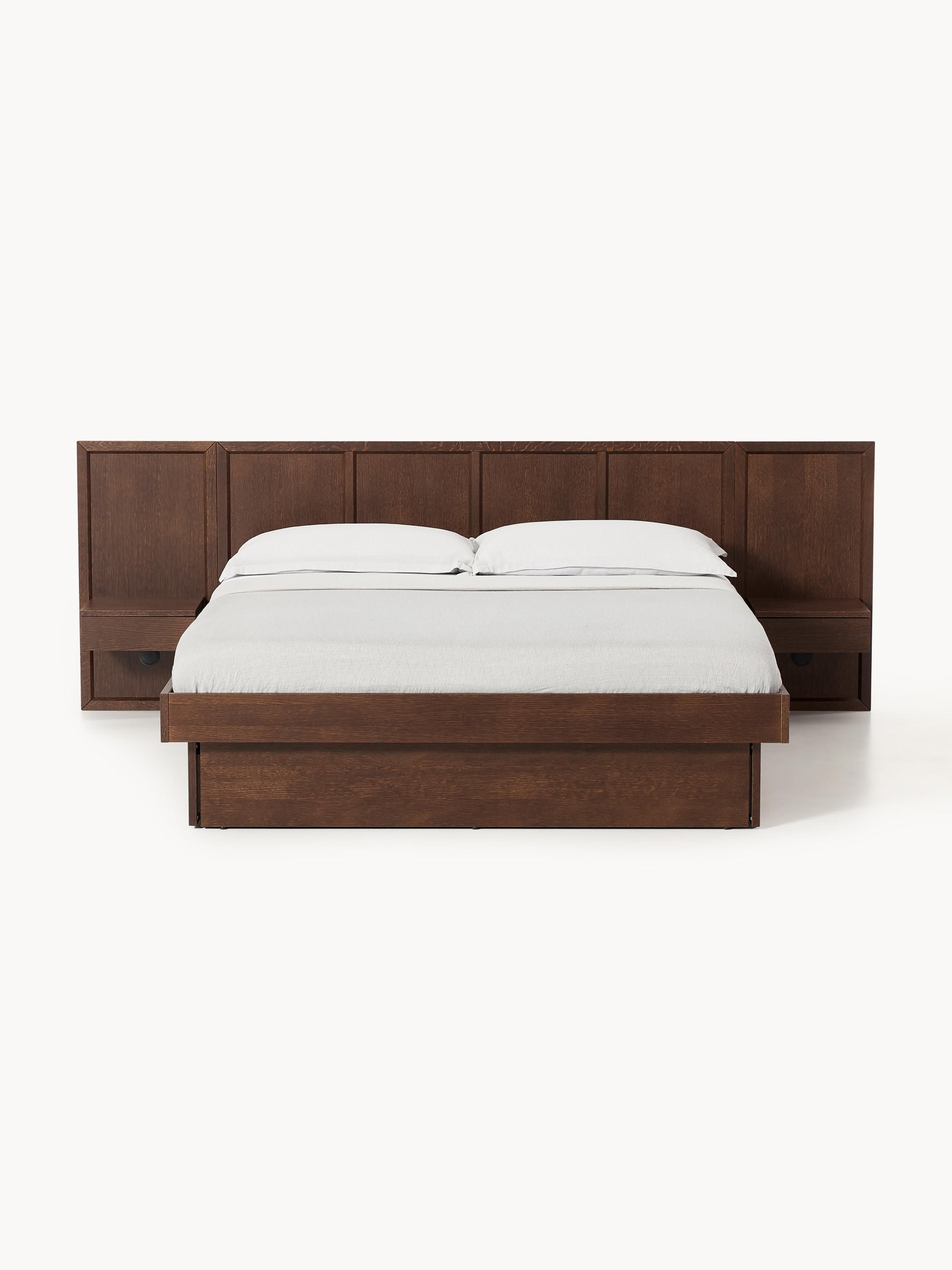 Nanroven Wooden Bed with Headboard and Bedside Tables