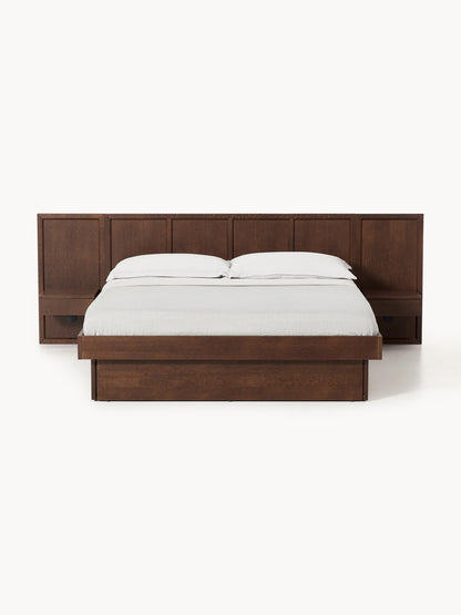 Nanroven Wooden Bed with Headboard and Bedside Tables