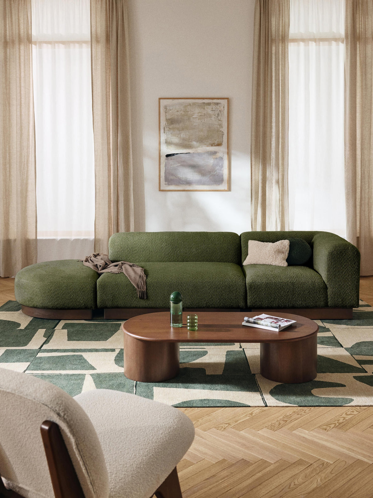 Natvorna Modular Ottoman in Teddy Bouclé with Stool (Left/Right)