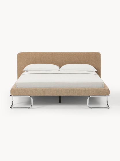 Olneva Upholstered Bed in Bouclé with Metal Legs
