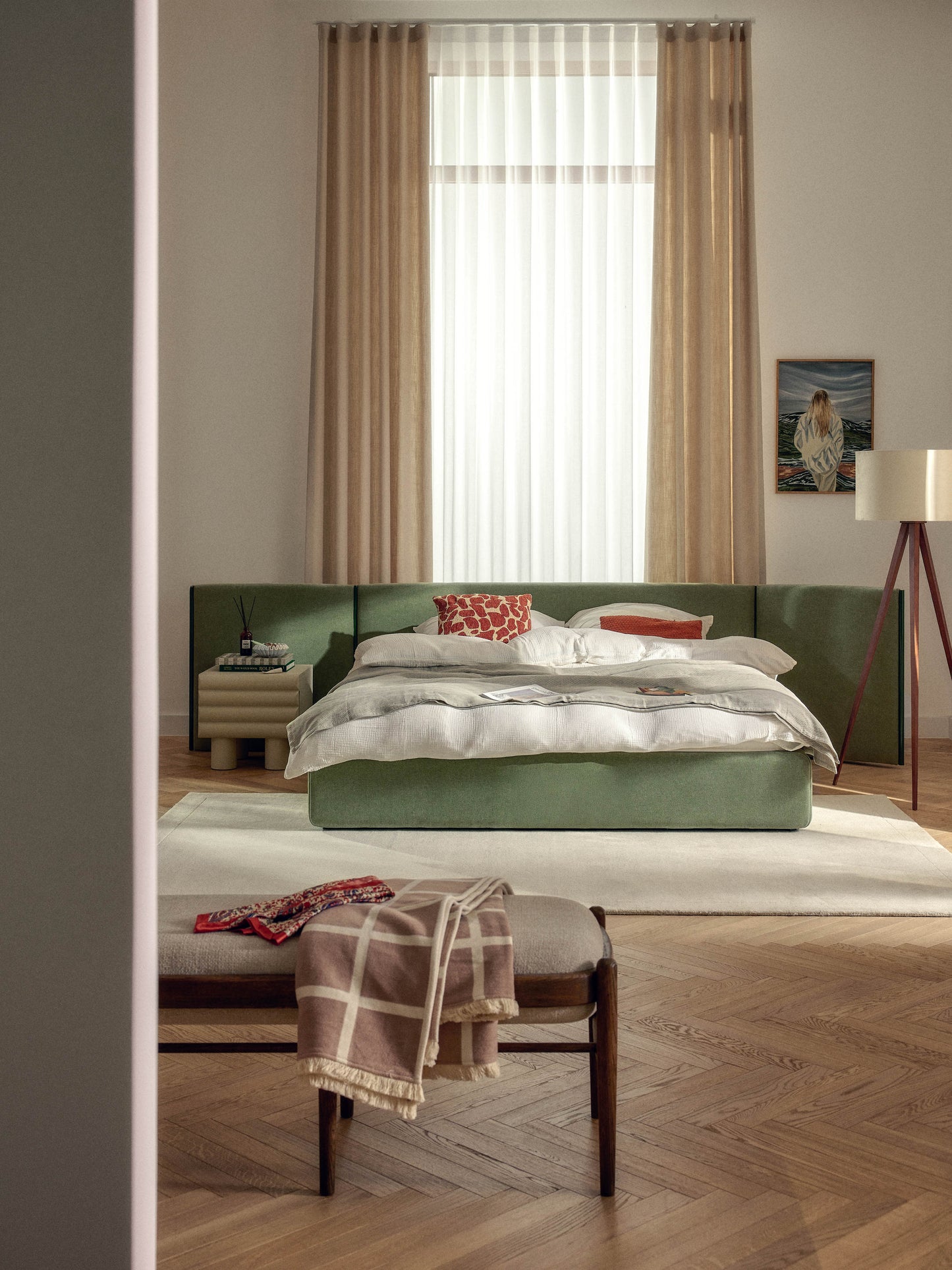 Otquest Upholstered Bed with Folding Headboard