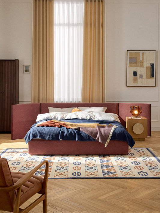 Otquest Upholstered Bed with Folding Headboard