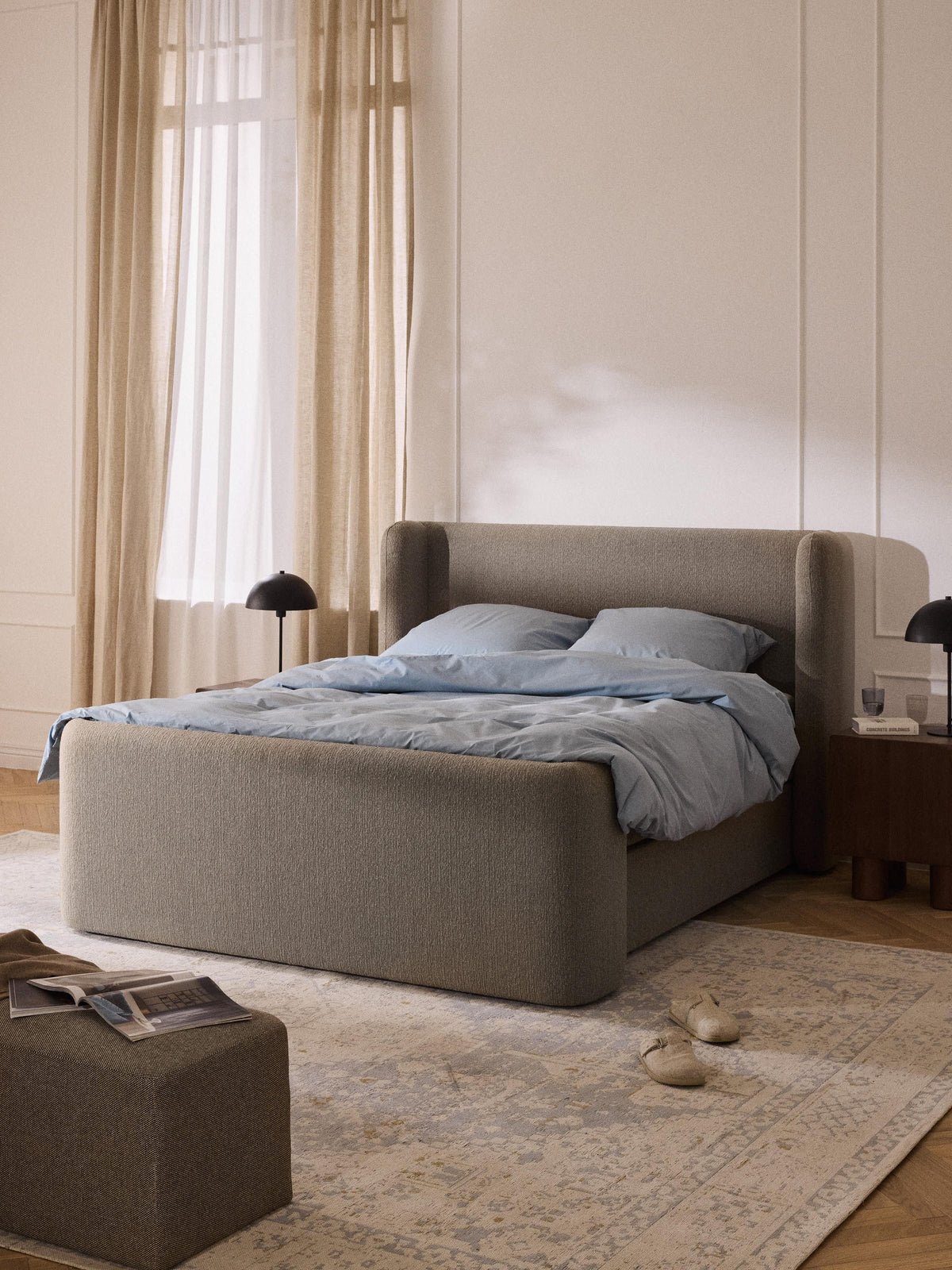 Perlardo Box Spring Bed in Bouclé