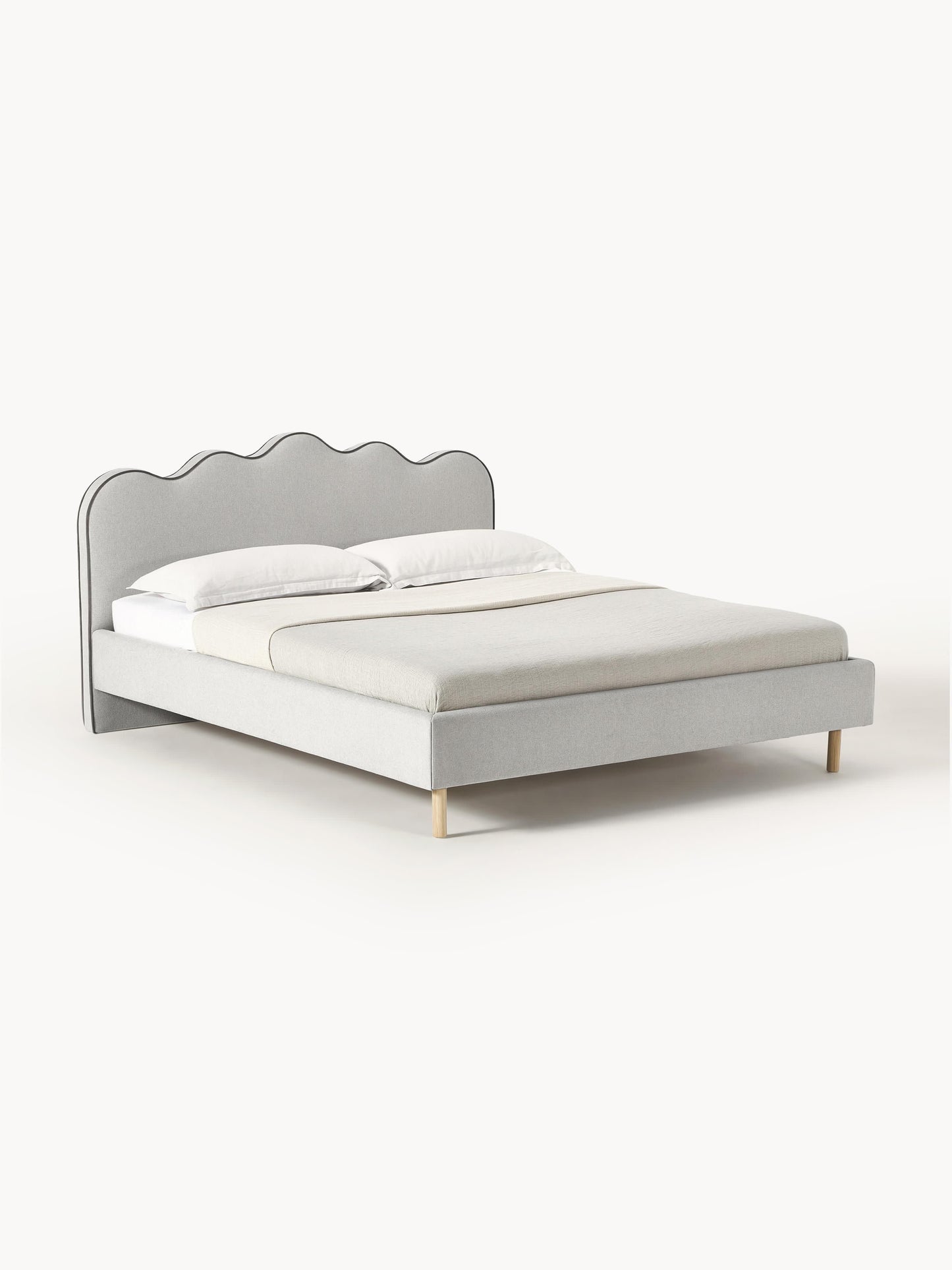 Romveil Upholstered Bed with Wavy Headboard