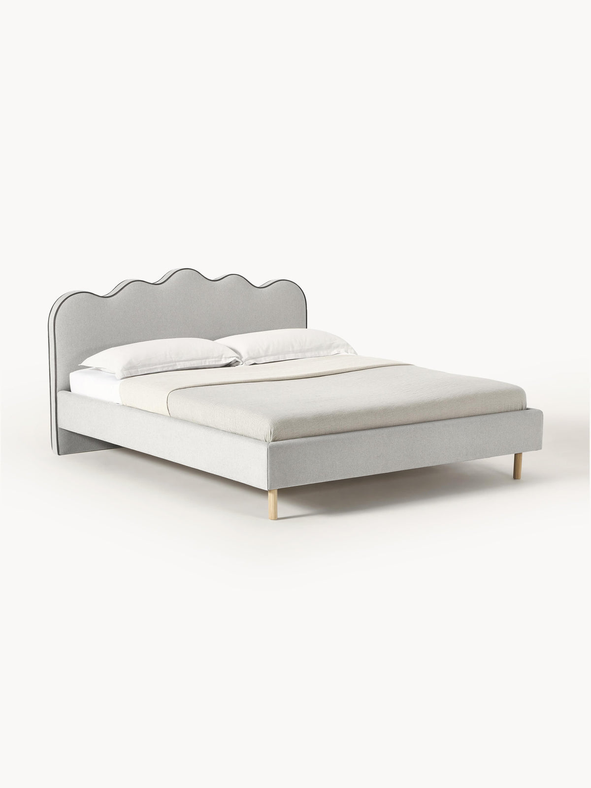 Romveil Upholstered Bed with Wavy Headboard