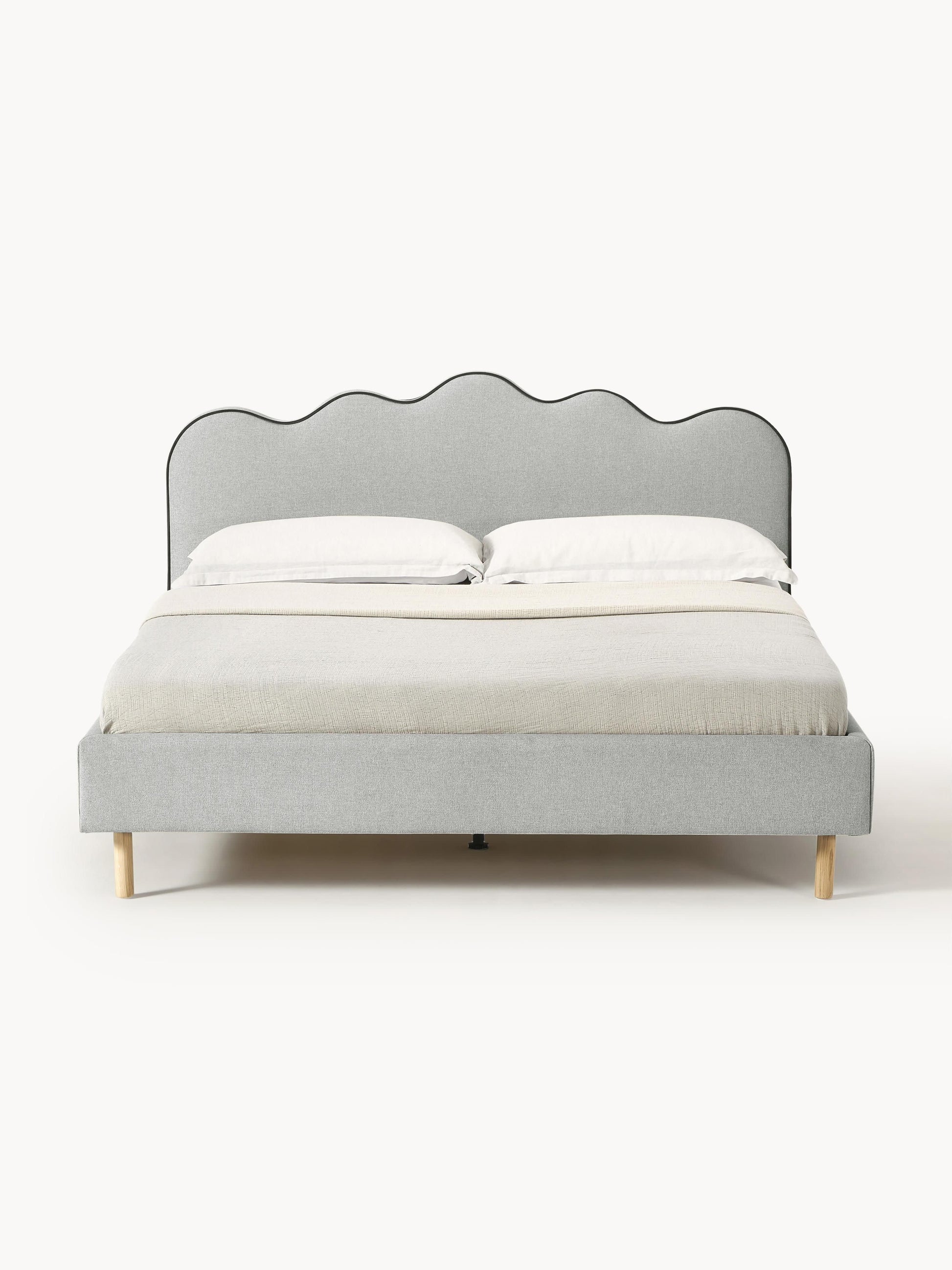 Romveil Upholstered Bed with Wavy Headboard